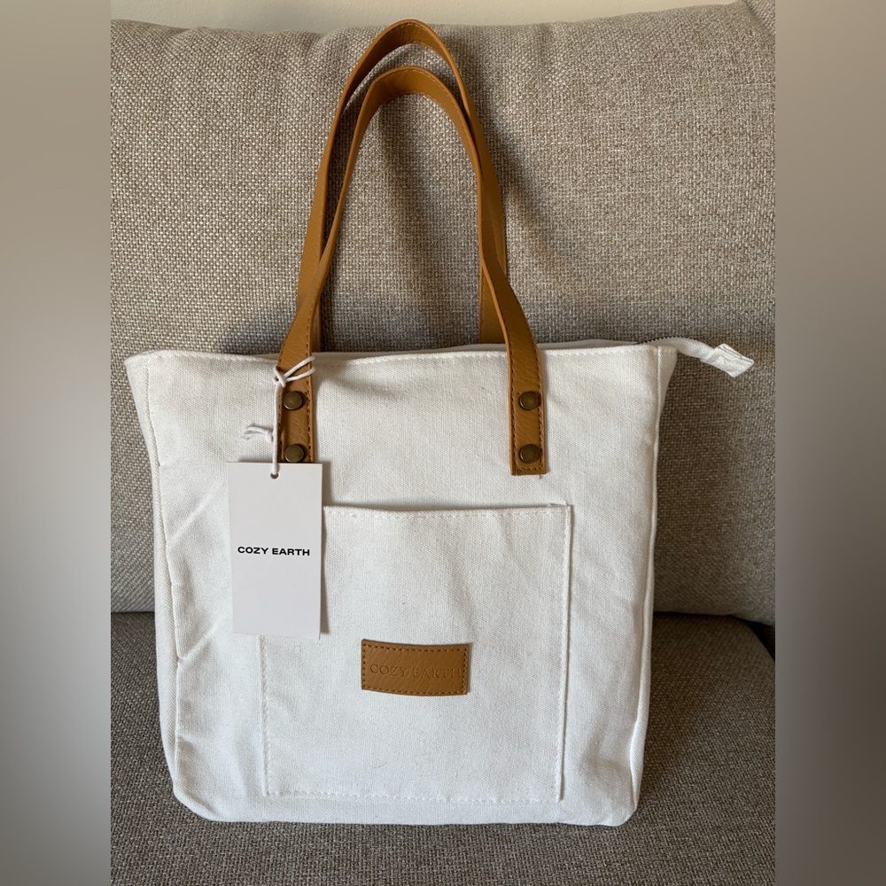 Cozy Earth Natural Lined White Canvas Tote Bag